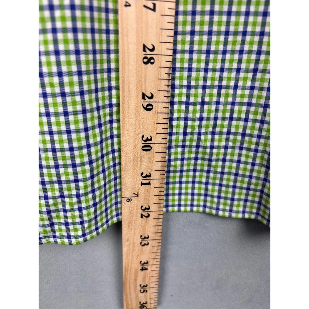 Polo Ralph Lauren Performance Shirt Mens XL Green Blue Gingham Stretch Nylon